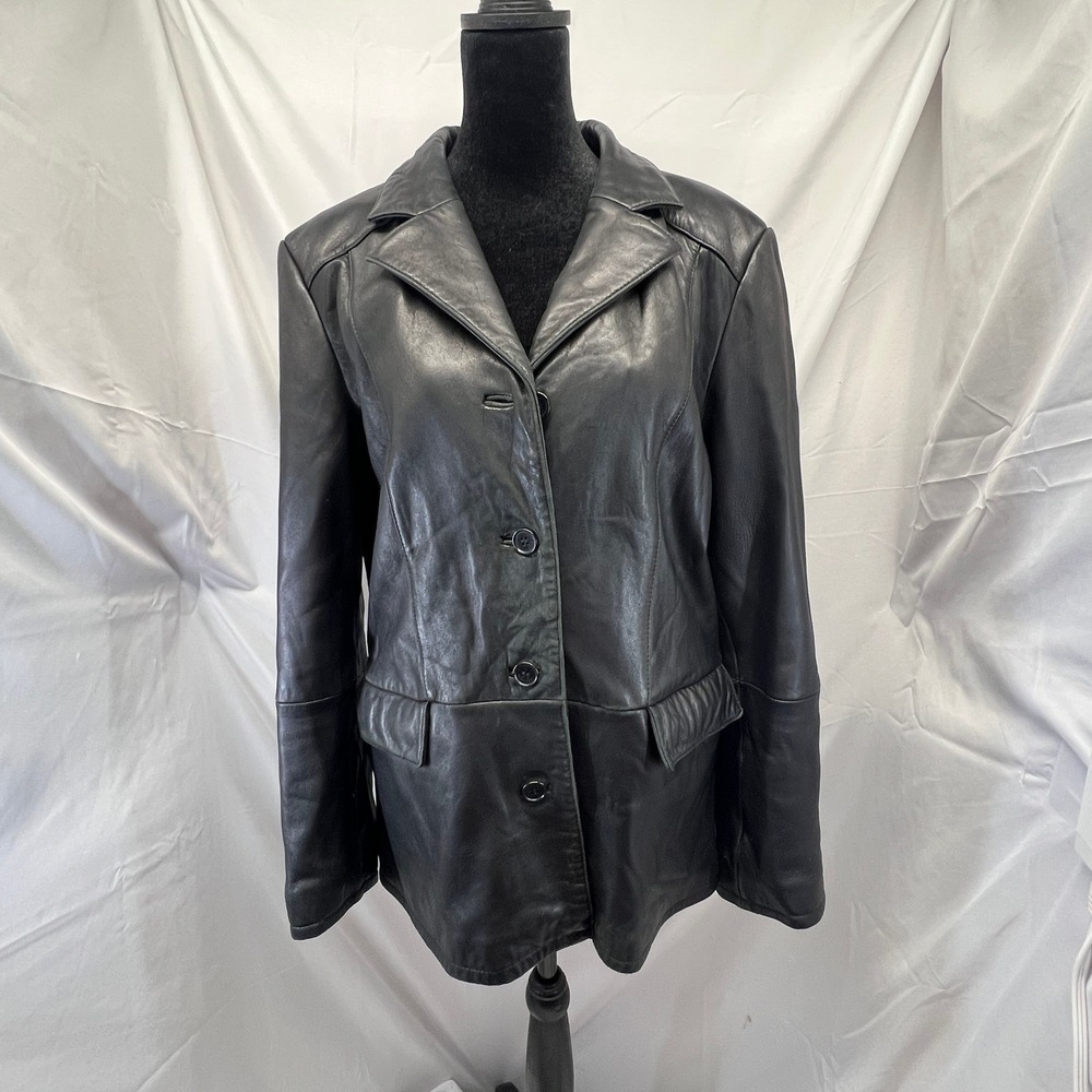 Crazy Horse Women's Black Leather Blazer Jacket Size L Liz Claiborne Company